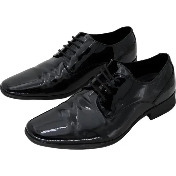 Calvin Klein Brodie Black Patent Leather Oxfords Men's Dress Shoes